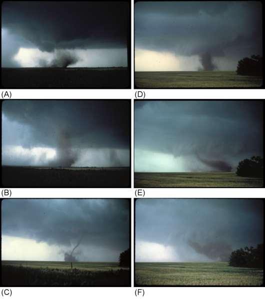 Life cycle of the Cordell Oklahoma tornado of 22 May 1981 A: Dust became airborne underneath a wall cloud at 5:20pm.