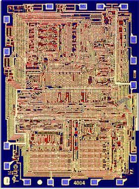 Intel 4004 @ 70s Intel 4004, first single chip CPU 4- bit processor for a calculator 2,300 transistors