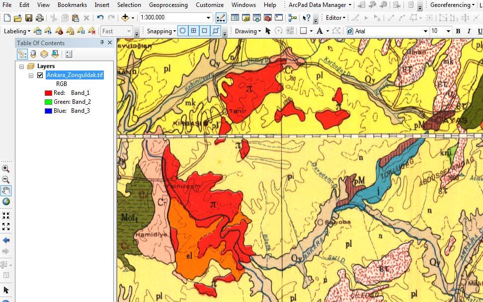 13 Scan Geologic Maps To generate a geologic map of the Beypazari Granitoid, I scanned the Zonguldak and Ankara sections from the Geological Map of Turkey in the Walter Geology Library.