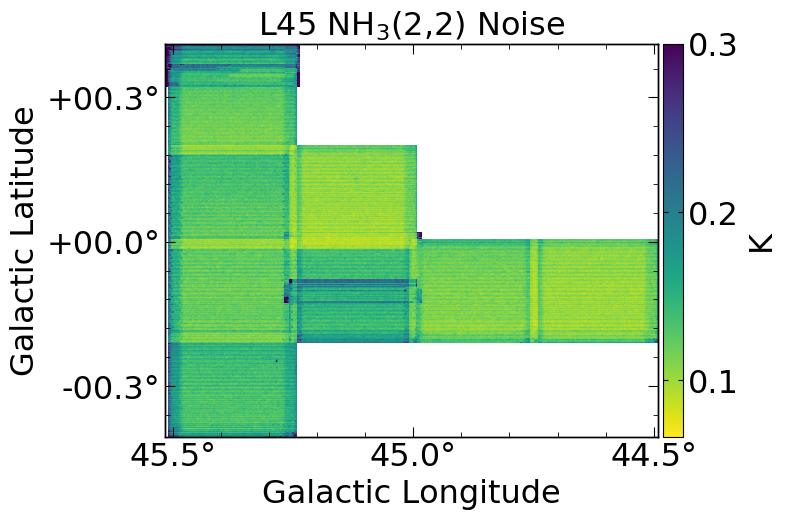 The RAMPS Pilot Survey 29 Figure 10e. NH 3 (2, 2) noise map of a portion of the L45 field. Figure 10f. NH 3 (2, 2) noise map of a portion of the L47 field.