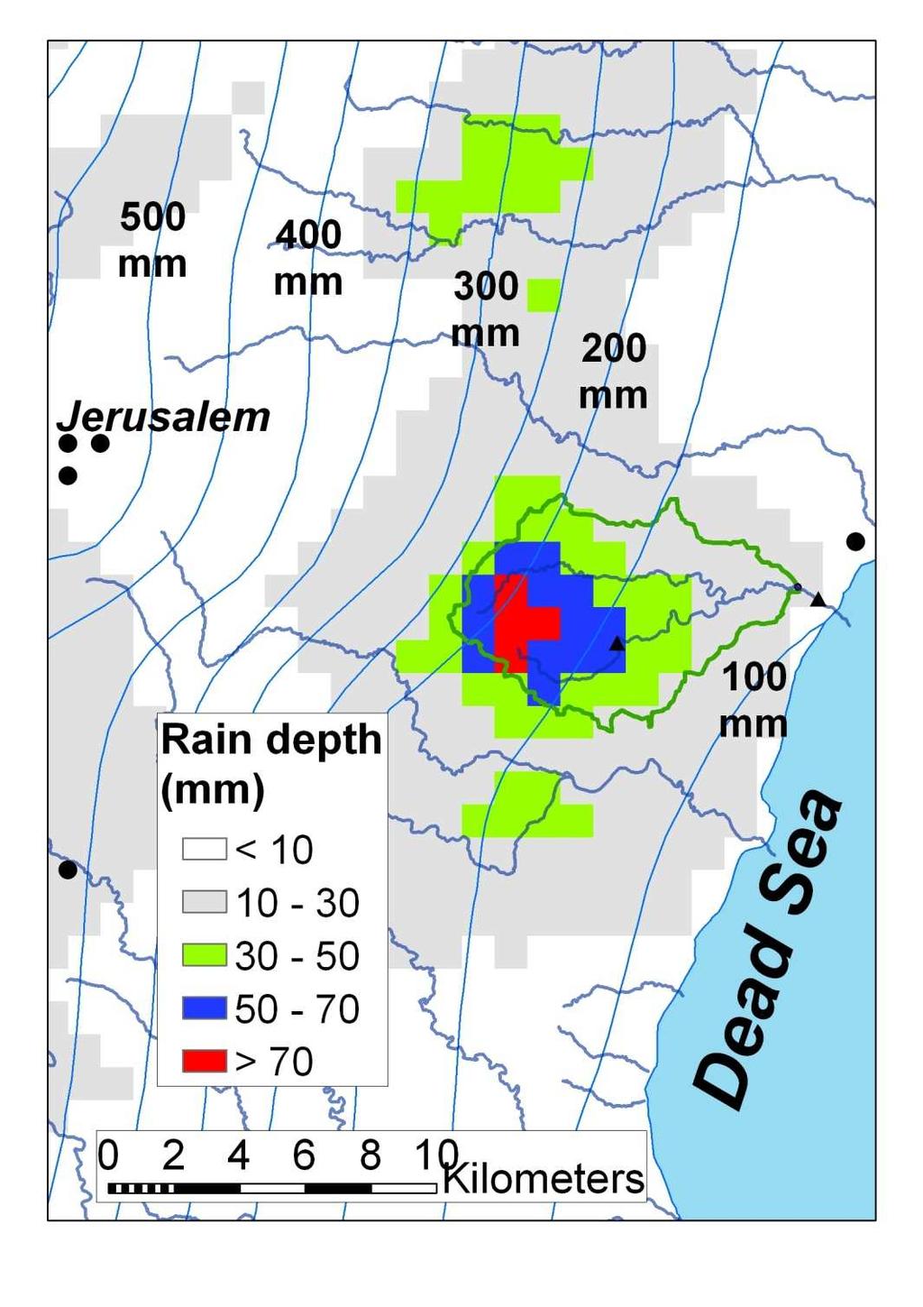 Flash flood analysis over the Dead Sea region using radar data Basin area: 2.