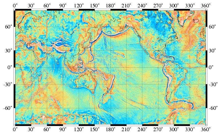 Free-Air Gravity Derivative of geoid (continents) Measured