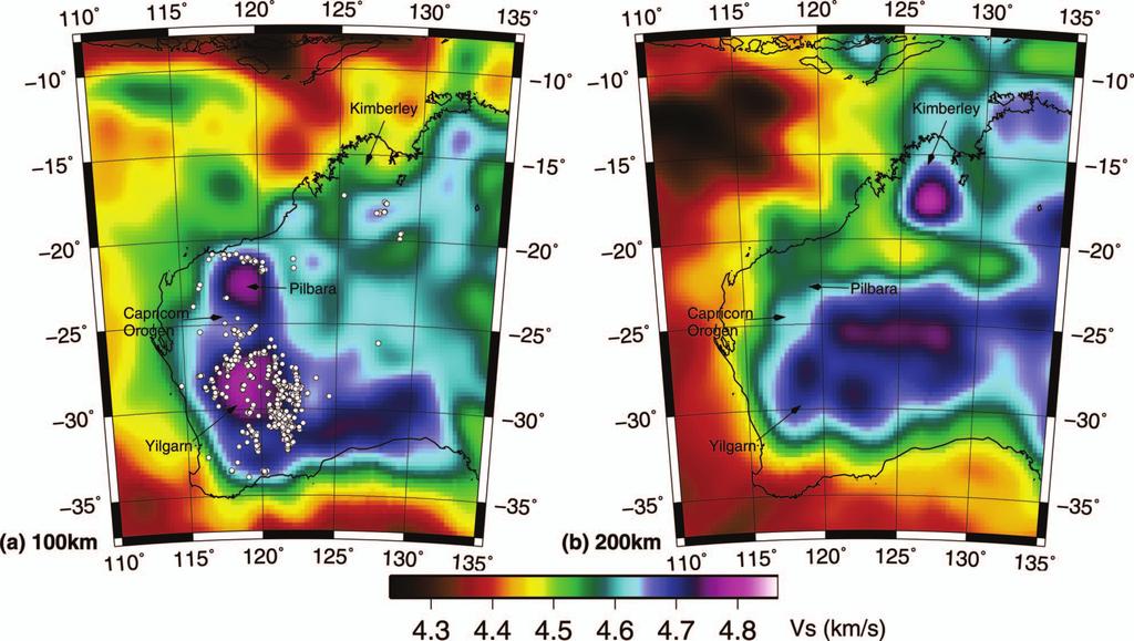 3-D structure of the Australian lithosphere 821 Downloaded by [Australian National University] at 17:46 03 September 2012 Figure 9 Absolute velocities determined from the surface wave inversion: (a)