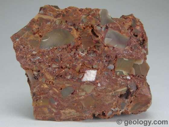 Clastic made of fragments of rock cemented together with calcite or quartz Breccia is a term most often used for clastic sedimentary rocks that are composed of large angular