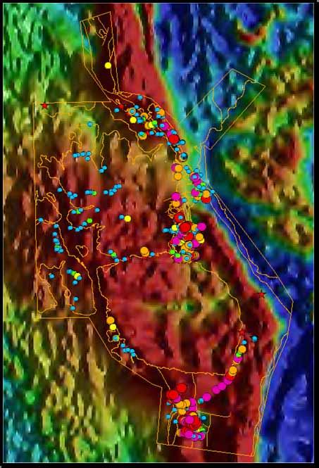 Regional magnetics Hill shaded TMI image (Peel South data, GSNSW) The Inlet Monzonite is significantly more magnetic than other plutons in the Moonbi Supersuite (ave 700x10 5 SI cf 25x10 5 for the