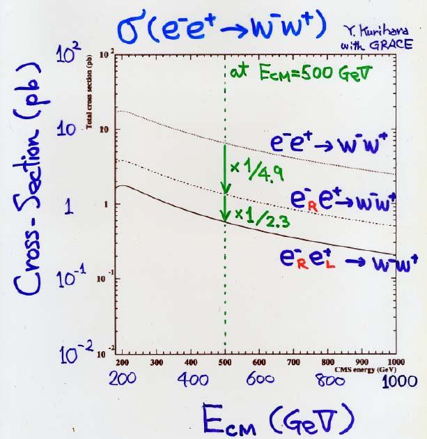 + + e e W W is a serious background for SUSY particle search.