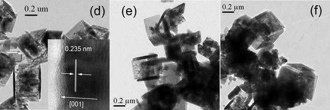 Inset of (d) is the side view HRTEM image of an erected TiO2 nanosheet for sample, where the lattice spacing of ca. 0.235 nm corresponds to the (001) planes of anatase TiO2.