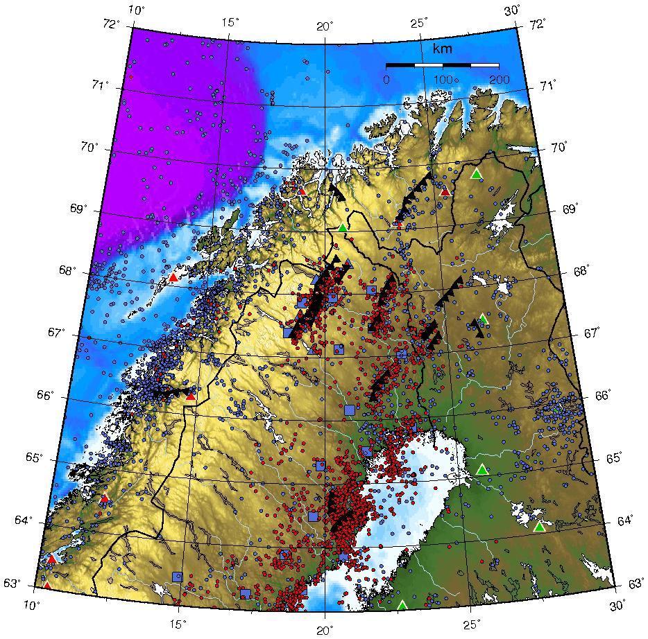The endglacial faults are still active 80% of the earthquakes in Sweden north of 66N occur within 45 km of an endglacial