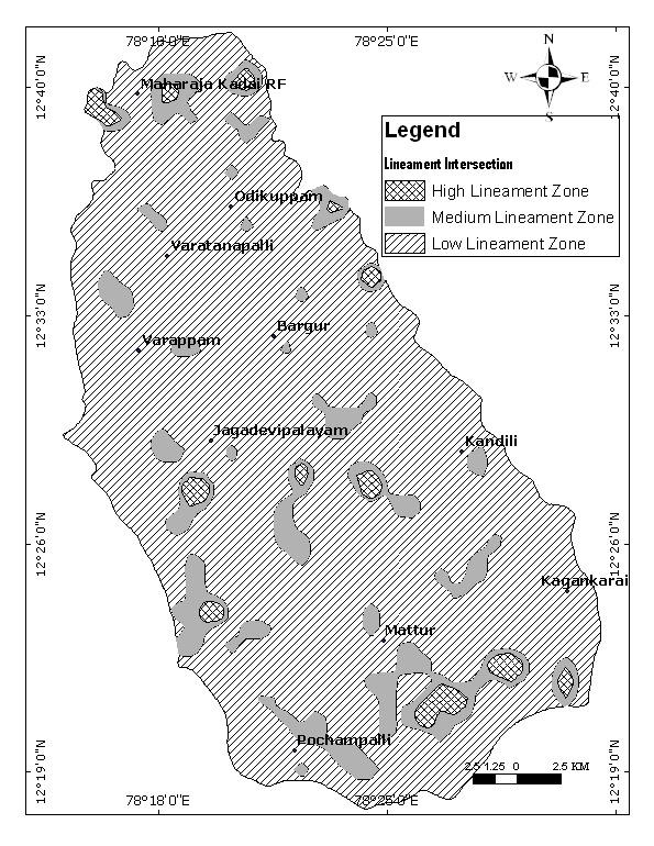 Figure 6: Lineament Intersection Map Incorporating the results from the evaluation of hydrogeomorphic conditions and lineament distribution of the study area, and adopting weighted indexing method,
