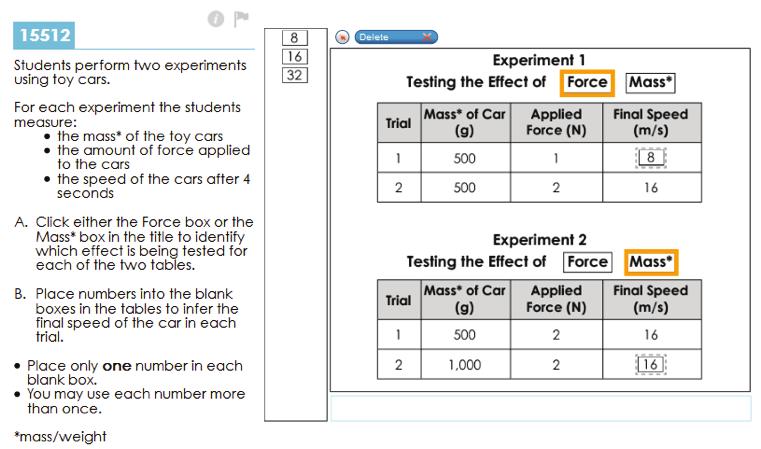 Sample Response: 1 point Notes on Scoring The response correctly identifies force as the variable investigated and also correctly determines the final speed in Experiment 1.