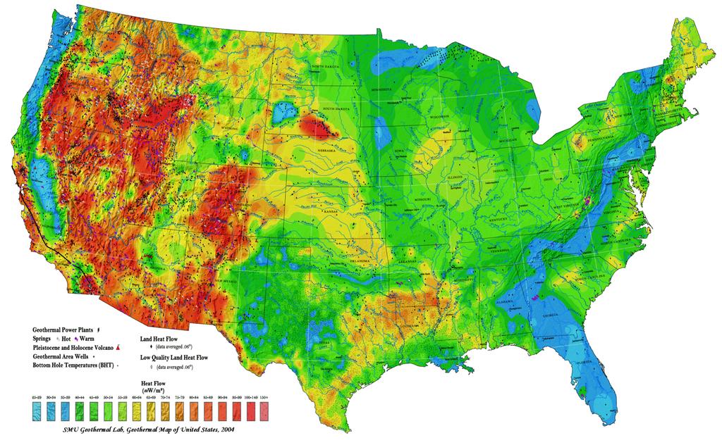 US Heat Flow Map Source: SMU Geothermal Lab