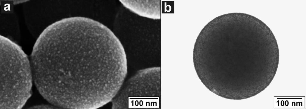 HRSEM and TEM images of SiO 2 @Pt particles with a Pt shell thickness of 3 nm. Figure S5.