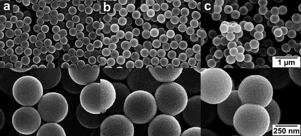 SEM images of SiO 2 @Pt particles with different Pt shell thicknesses. Figure S3. SEM images of SiO 2 @Pt CS particles at different magnifications.