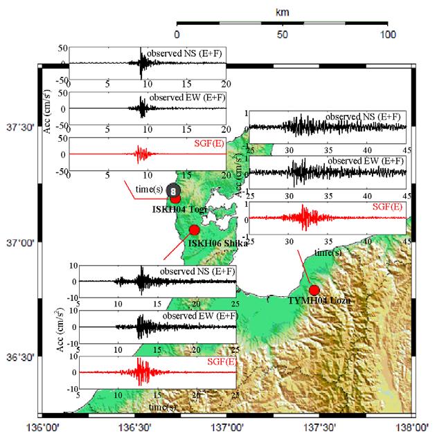 The 4 th World Conference on Earthquae Engineering October 2-7, 28, Beijing, China Figure 3.3 Comparison between observed borehole records and simulation results (>3Hz) for M J 4.
