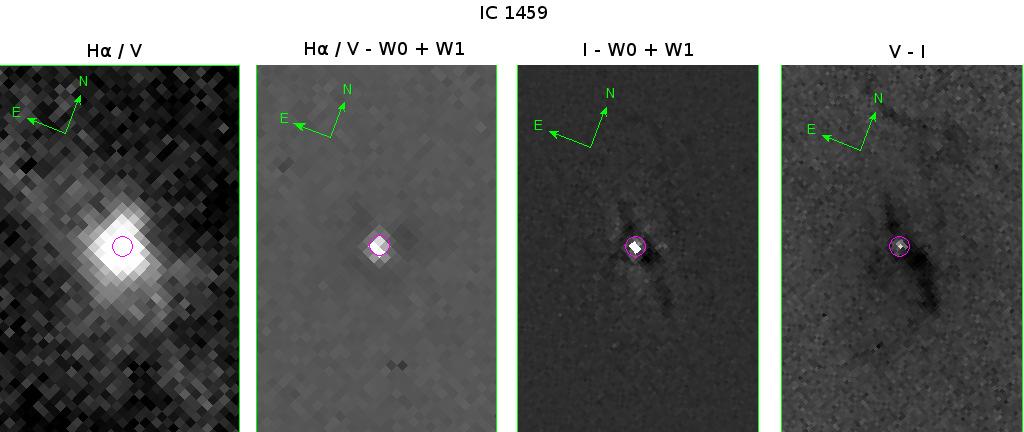 We also noticed that the extended structures detected southeast of the nucleus in both the W(Hα) and the W([ II]) maps are related to two compact objects in the HST Hα/I image.