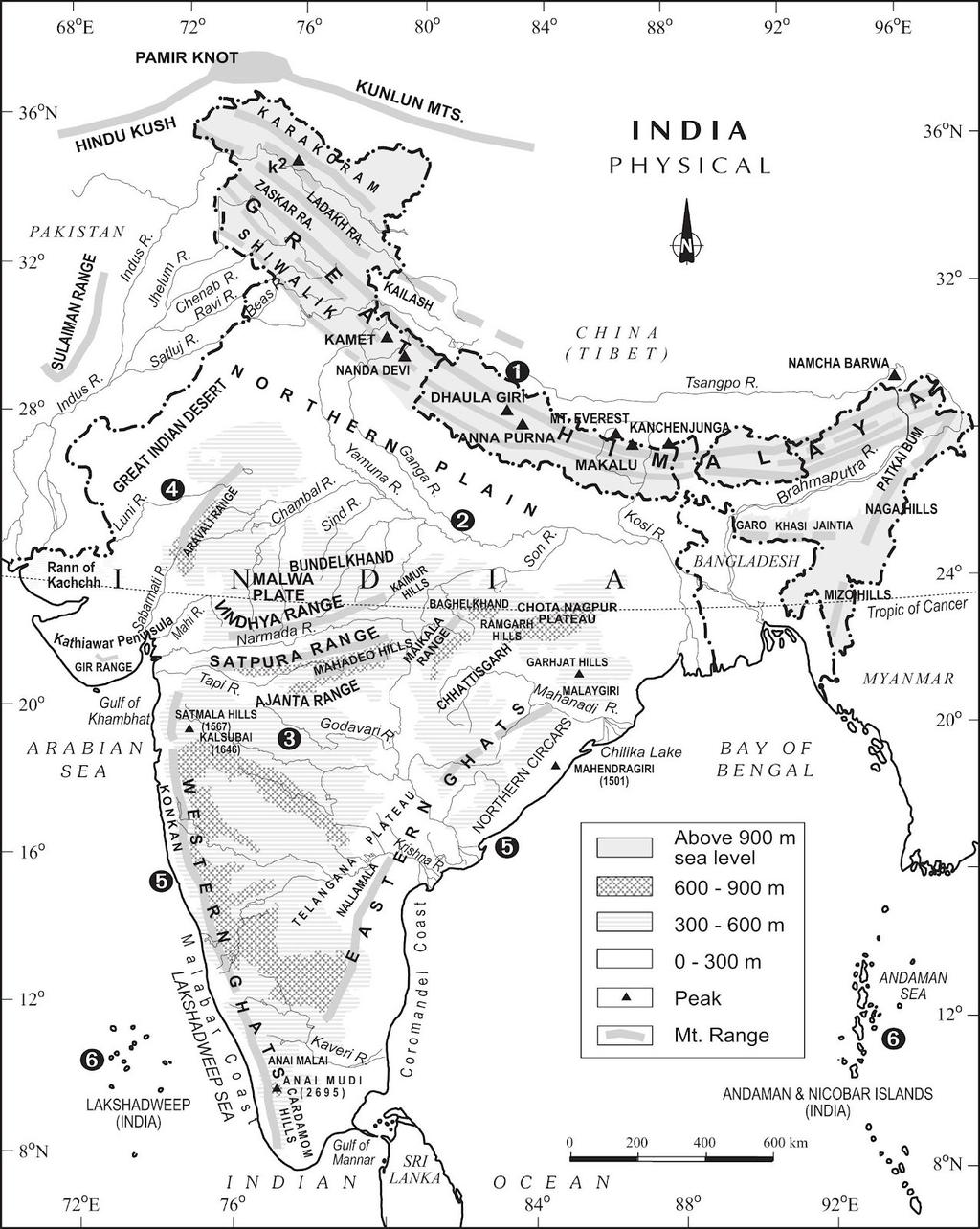 ON INDIAN GEOGRAPHY - 1 INDIA 1. In the north, it is bound by the lofty Himalayas. 2. The Arabian Sea in the west 3. The Bay of Bengal in the east and the Indian Ocean in the south 4.