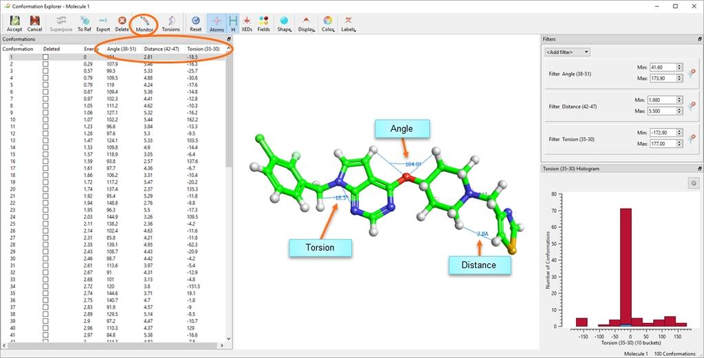 that molecule, exit the Conformation Explorer clicking the 'Accept' button (warning: this operation cannot be undone).