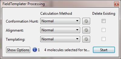 When at least two molecules have been loaded into FieldTemplater and the Process' button ( ) is pressed (or Run Process is selected from the menus) the processing dialog will be displayed.