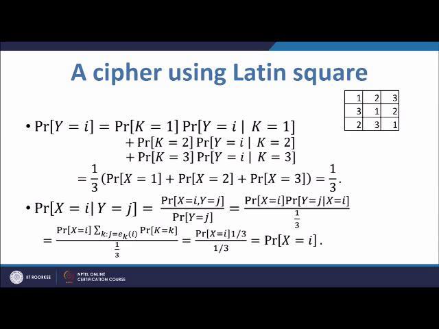Now, here we have a cipher using a Latin square a Latin square is a 2 dimensional array of numbers such that no number is repeated in a row or a column.