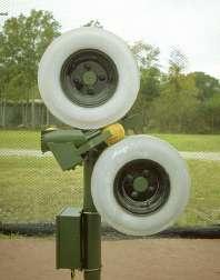 APPLICATIONS As the wheels of this pitching machine rotate, they apply frictional impulses to the ball, thereby giving