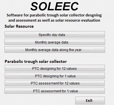 Software SOLEEC Applied for Parabolic Trough Solar Collector Designing 567 materials and some geometrical parameters.