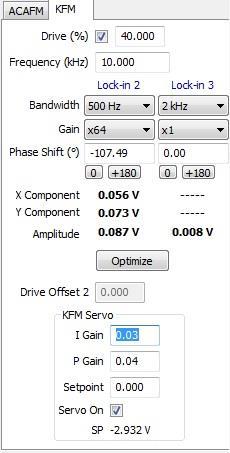 Figure B1. Software settings for KPFM. 3. Set the I and P gains initially to 1%. 4. Select the imaging channels.