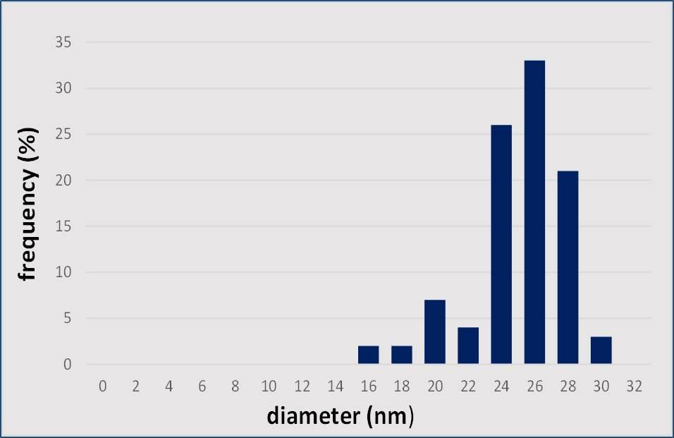 mesospheres that were used as the mask for preparing samples with two-particle lithography (Figure C4). Figure C4. Size distribution of the polystyrene encapsulated cobalt nanoparticles.