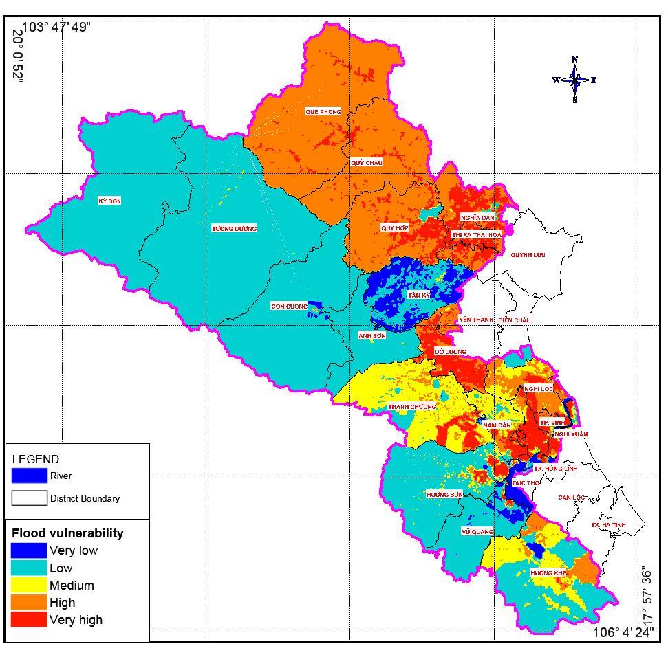 developed by overlapping the flood risk maps (developed above) with landuse maps. The results of exposure in Lam river basin are presented in Figures 10a.