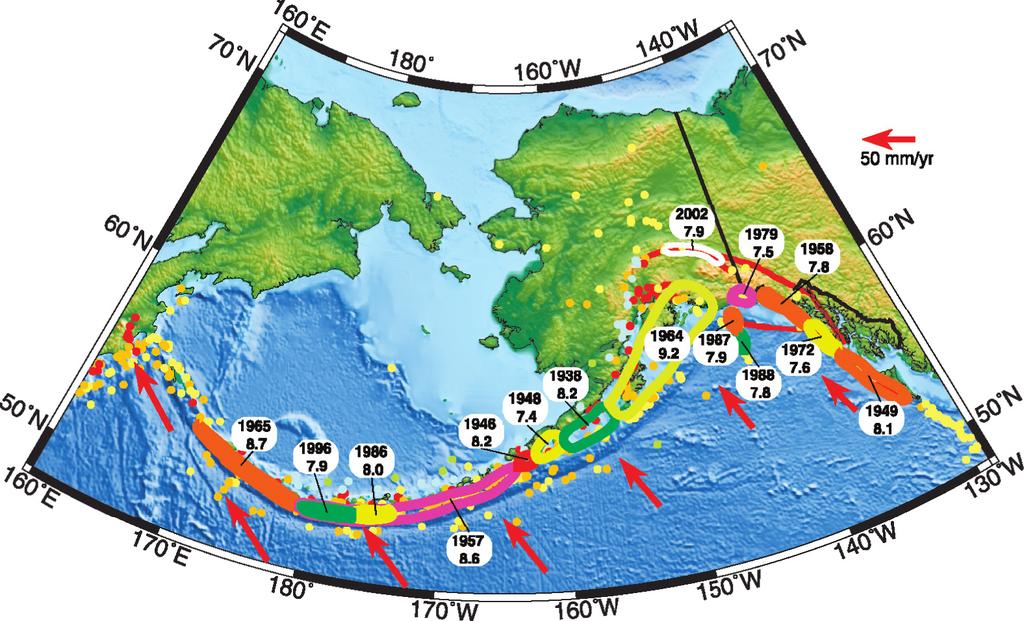 386 CHALLENGES IN MAKING A SEISMIC HAZARD MAP FOR ALASKA AND THE ALEUTIANS Plate 1. Instrumental seismicity of Alaska and the Aleutian Islands with aftershocks removed.