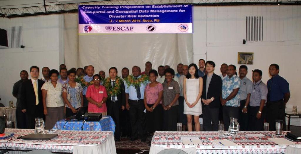 Fiji Capacity Building Training Programme on Establishment of Geo-DRM and Geospatial Data Management for Disaster Risk Reduction in Fiji in March 2014 38 participants Established the geo-portal for