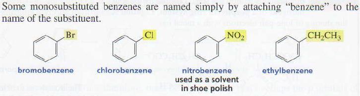 Some monosubstituted benzenes are named simply by
