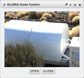 Figure 10: GLORIA Dome Control configured. 4.- Clicking on Open button, the dome is opened. 5.- Clicking on Close button, the dome is closed. 2.3.