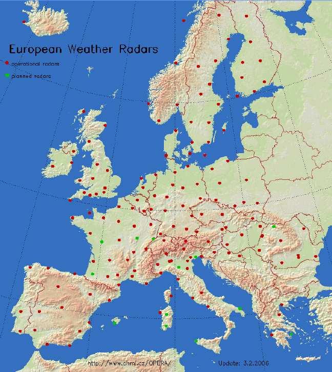 Fig. 1: Weather radars in OPERA and EUMETNET member countries.