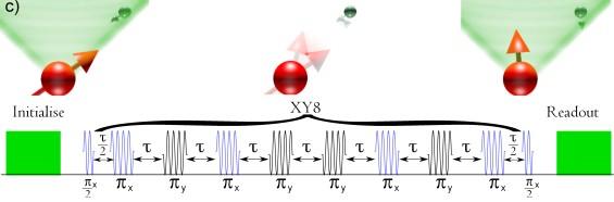 CPMG (XY) sensing Shallow NV suffer from surface noise (T2 < 10 µs) Use of high order dynamical decoupling (XY 8-N) H 0 L I Z H1 ( L A) I Z BI X Two different nuclear spin quantization