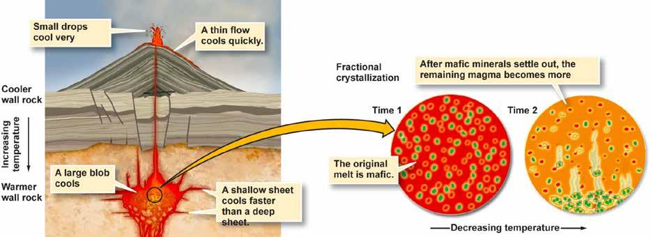 Changes with cooling Making Igneous Rock Fractional crystallization early crystals settle by gravity. Melt composition changes as a result.