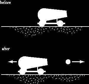 EXAMPLE 2 A cannon of mass 1000 kg launches a cannonball of mass 10 kg at a velocity of 100 m/s. At what speed does the cannon recoil?