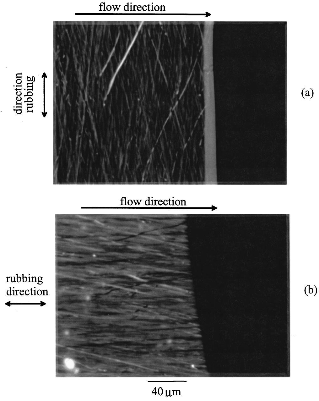 PRE 58 CAPILLARY FILLING OF NEMATIC LIQUID CRYSTALS 1999 FIG. 11. Liquid crystal director configuration in the flow front in cells with perpendicular rubbed polyimide.