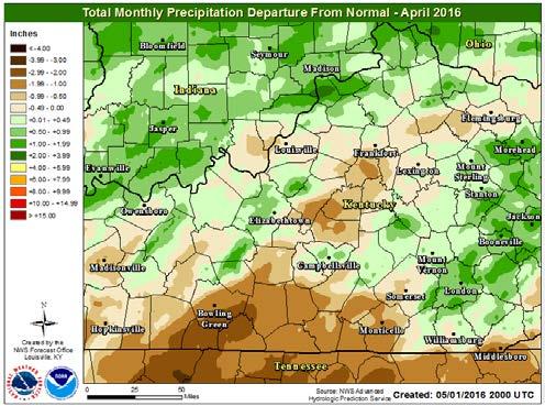 The month ended with above normal precipitation along and north of the Ohio River and below normal precipitation across most of central Kentucky.