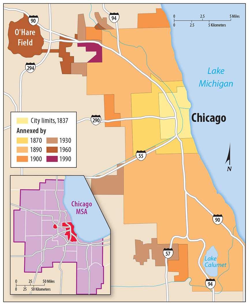 Annexation in Chicago Figure 13-42: Chicago s annexation of