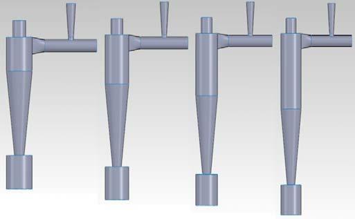 B1 B2 B3 B4 C1 C2 C3 C4 Figure-2. 3D model of cyclone heat exchanger with different cyclone height.
