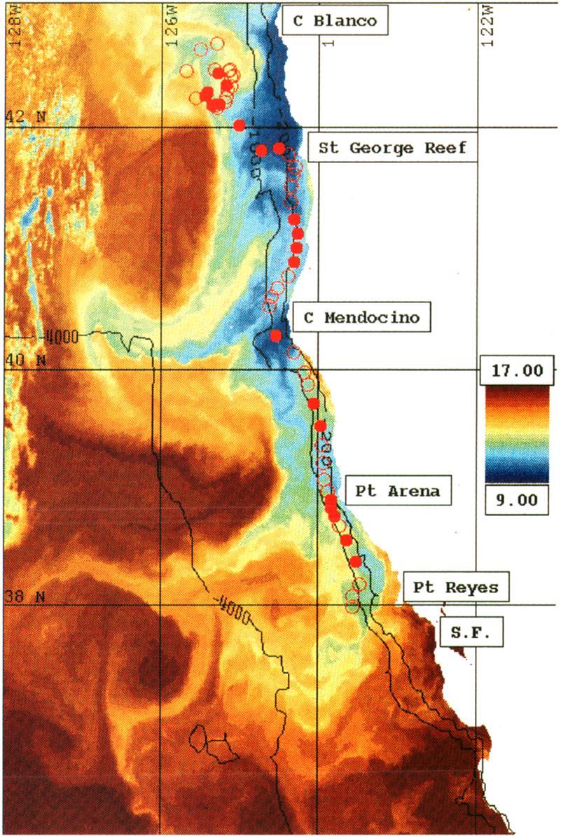 2462 COI.I.INS, ET AL: POLEWARD FLOW ALDNG THE U.S. WEST COAST IN SUMMER 1993 I 17.00 I Pt Arena 9. O0 '%. Figure 1. Chart of the trajectory of RAFOS float NPS#5.