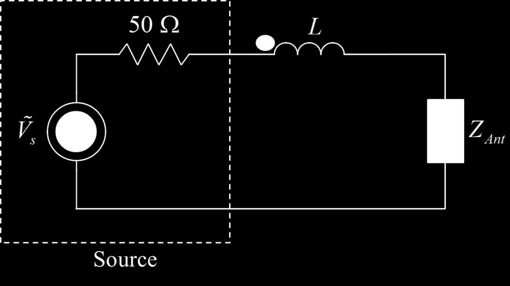 Question 20: An inductor of L 5 nh is put in series with a source that has an internal 9 resistance of 50 and an antenna.