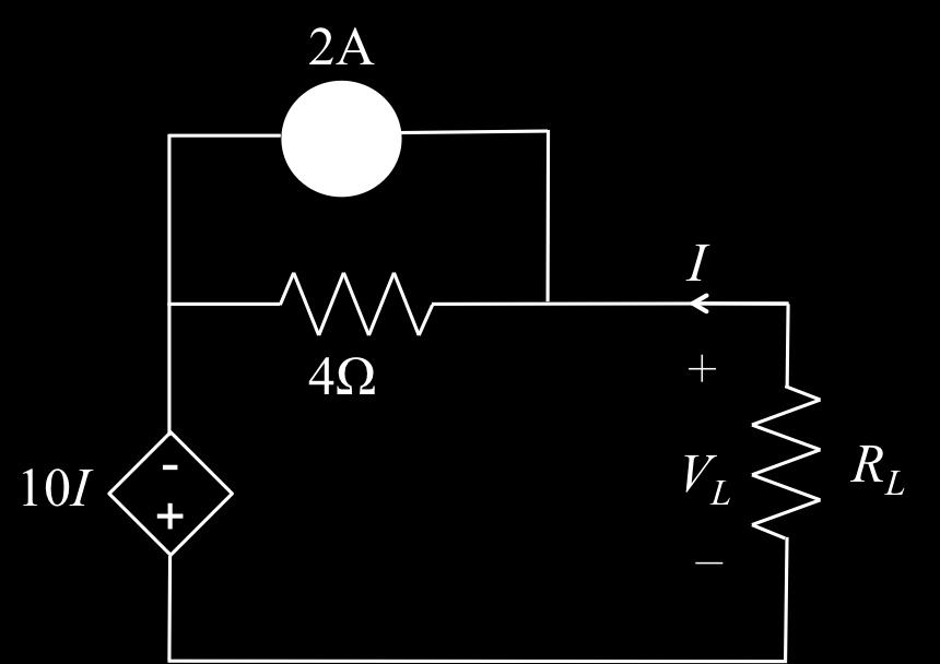 Question 6: In the circuit below, find R L so that V L =20 V: (1) R L = 1 Ω (2) R L = 2 Ω (3) R L = 4 Ω
