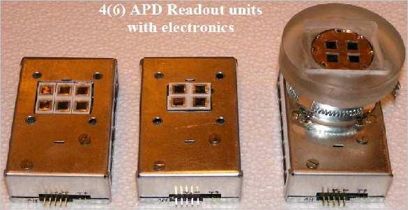 sections respectively. Fig. 3. Assembled APD readout units with 4 and 6 APDs. plate (x y coordinates) of the points used for the horizontal and vertical scans.