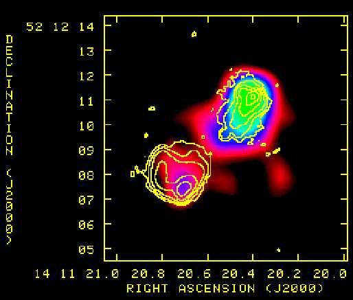 2.4. PREVIOUS AND RECENT X-RAY OBSERVATIONS 27 Figure 2.16: The 0.1 2 kev X-ray image of 3C 295 obtained with the Chandra ACIS in which the AGN component is negligible (Brunetti et al. 2001).