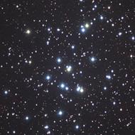 In the constellation Taurus, its brightest stars form a V shape along with the brighter red giant Aldebaran, which is not part of the cluster, but merely lying along our line of sight.