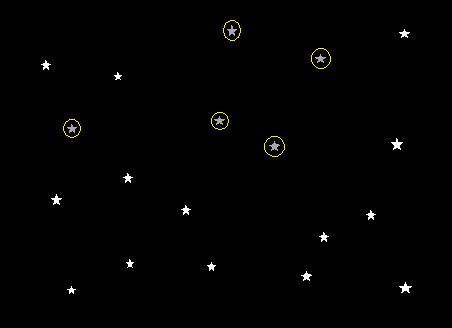 6.2. PRIMER 2 41 Opazimo, da so po večini vrednosti slikovnih elementov zvezd, morda celo vse, večje od 250, saj smo s to pragovno vrednostjo zajeli vse vidne zvezde na sliki.