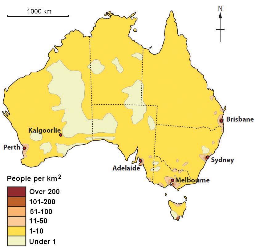 Section 4 Australia s population density and distribution 89% of the population live in urban areas, 70% of people live in the 5 biggest coastal cities shown which are growing fast whilst most rural