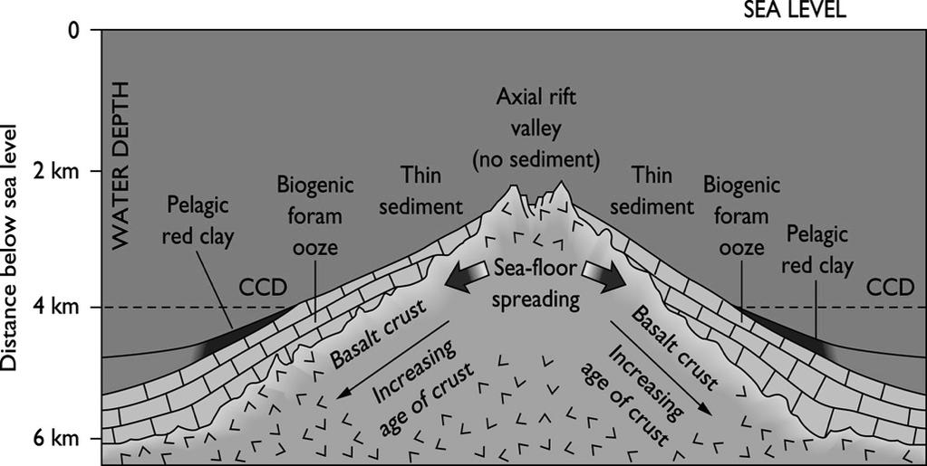 Sediment Distributions are Related to MidOcean Spreading Compare with figures: Sediment Deposition Rates DeepSea Sediment Distribution