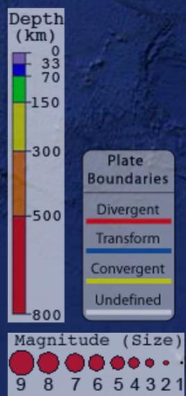 depths increasing from east-to-west across the convergent plate boundary. South American Plate M7.